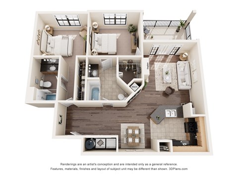 Floor plan for 2 beds, 2 baths, 1148 sqft
